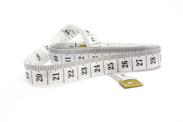 white measuring tape , cen and inc on white Background 