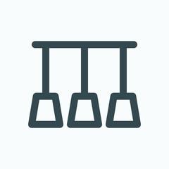 Industrial kitchen island pendants isolated icon, 3 ceiling pendants linear vector icon