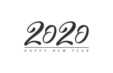 Happy New Year 2020 logo text design.Brochure design template, card, banner. Vector illustration with black holiday label isolated on white background.
