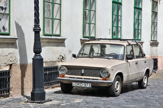 BUDAPEST, HUNGARY - JUNE 21, 2014: Classic Lada 1200 car parked in Budapest, Hungary. The car is also known as VAZ 2101 or Zhiguli.
