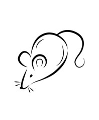 Black silhouette of a rat or mouse on a white background.Vector illustration. Symbols of 2020 Chinese New Year.