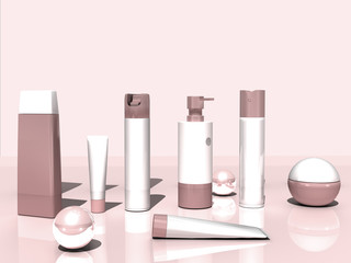 3d Verschiedene Kosmetikartikel pink freigestellt