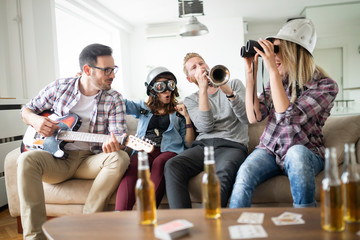 Group of happy friends having fun and party