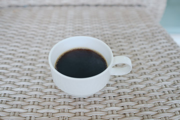 hot coffee cup on table at morning, relax time, latte coffee
