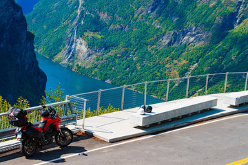 Motorbike at viewing point, Norway