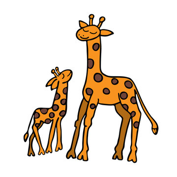 Giraffes mother and cub. Children's illustration. Handwork.
