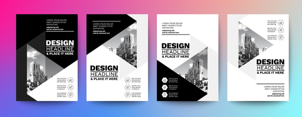 black and white design template for poster flyer brochure cover. Graphic design layout with triangle graphic elements and space for photo background - obrazy, fototapety, plakaty