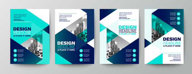 modern blue and green design template for poster flyer brochure cover. Graphic design layout with triangle graphic elements and space for photo background