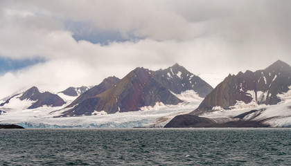 Glaciers, ice, glacier fronts morains the landscape of Spitsbergen.