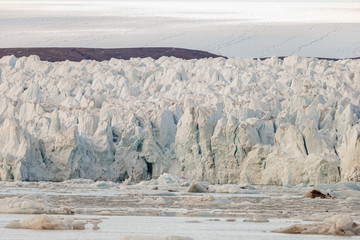 Glaciers, ice, glacier fronts morains the landscape of Spitsbergen.