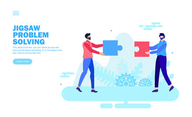 team solving problem with jigsaw