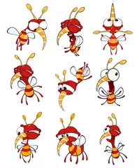 Gordijnen Set Vector Illustrations of a Cute Cartoon Character Bee for you Design and Computer Game. Set  © liusa