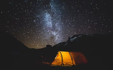 Zelfklevend Fotobehang Kilimanjaro Barranco camp at night on Mt Kilimanjaro