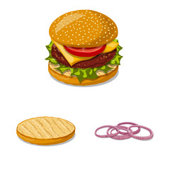 Vector design of burger and sandwich symbol. Collection of burger and slice stock symbol for web.