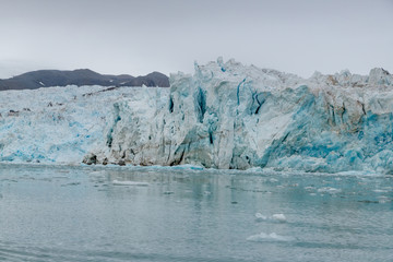 Glaciers, ice, glacier fronts morains the landscape of Spitsbergen.