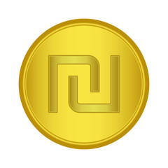 Israel Shekel gold icon. money golden  sign