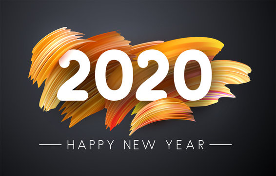 2020 new year festive background with colorful brush strokes.