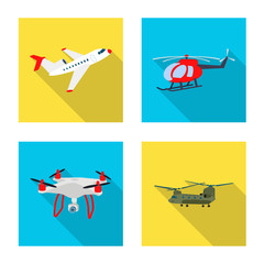 Vector design of plane and transport icon. Set of plane and sky stock vector illustration.