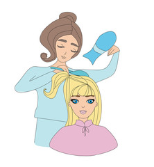 Beautiful woman in hairdressing salon - doodle Illustration