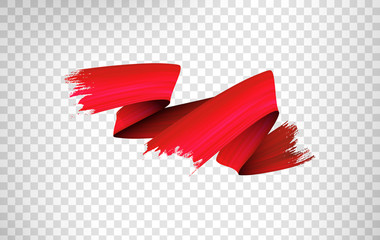 Freehand paint brush stroke realistic illustration. Flamboyant acrylic paint zig zag smears isolated on transparent background. Grunge style texture with metallic glow and red color gradient effect