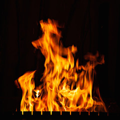 Fire. Strong burning of fire at night.