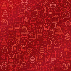 Christmas background with outline icons in red colors.