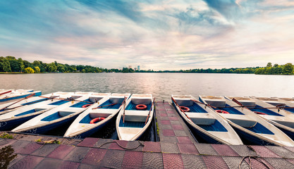Excursion shuttles in King Mihai I of Romania Park (Herastrau Park), Bucharest, Romania, Europe. Beauty of countryside concept background.