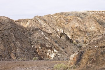 Panoramic view of an arid canyon path in Porto Santo (Madeira Islands, Portugal)