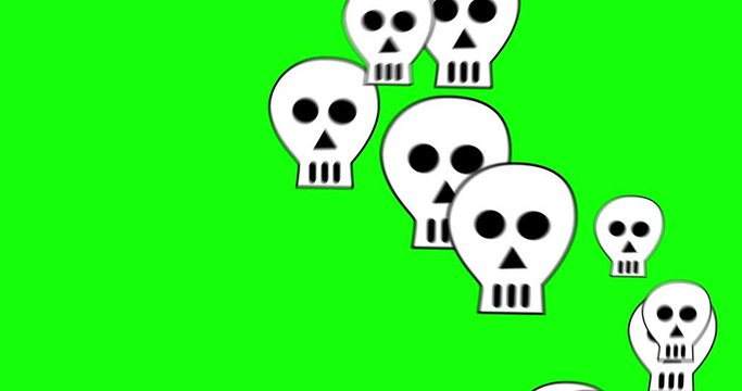 Animated Hand drawn skulls social media hate concept against green background