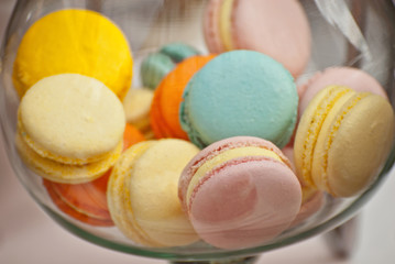 Sweets on the table. Colorful cookies and pastries at the fair. Demonstration of local confectionery.