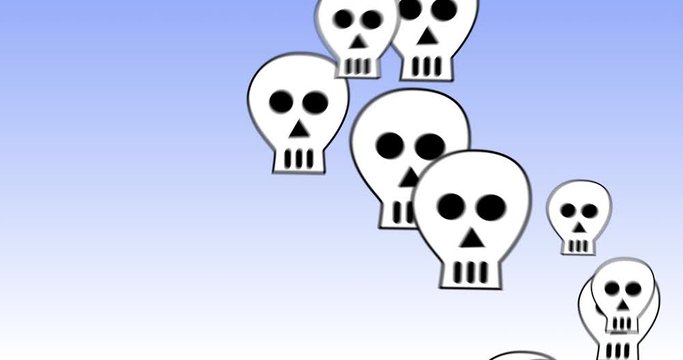 Animated Hand drawn skulls social media hate concept blue colored background