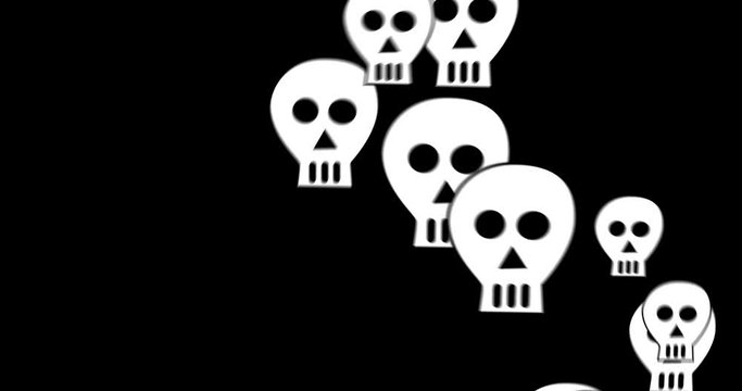 Animated Hand drawn skulls social media hate concept against black background