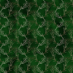 Watercolor twigs pattern. Seamless floral texture with branches, flower buds and leaves. Winter and spring repeating background