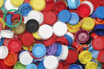 Plastic bottle caps collected for recycling