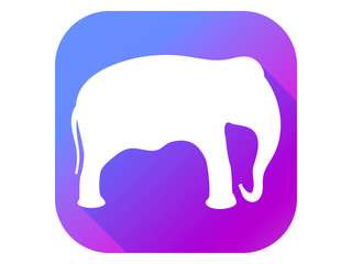 Elephant flat icon with long shadow. Contour of an elephant on a gradient background. Vector illustration