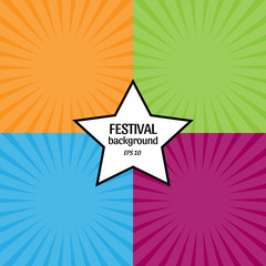 Set of 4 fun festival glowing backgrounds. Green, orange, purple red and light blue vector illustration for posters, cards, banners, flyers, party invitations