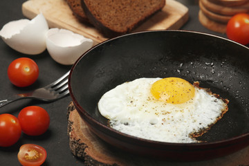 Fried egg with tomatoes and bread	