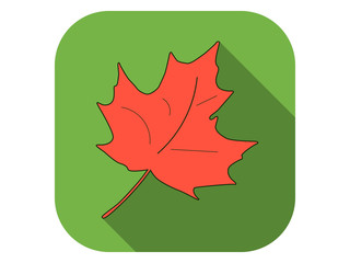Maple leaf flat icon with long shadow. Autumn leaf. Vector illustration