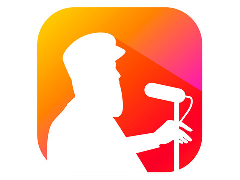 recommend clip art: Man speaks into the microphone from the podium, flat style icon with long shadow. Gradient background. Vector illustration