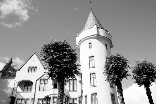 Bergen palace. Black and white vintage style.