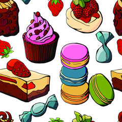set of cakes and desserts
