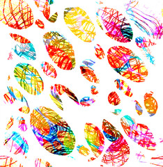 Abstract pattern of bright color watercolor stains and lines. Seamless pattern