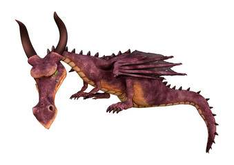 3D Rendering Fairy Tale Dragon on White