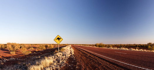 Kangaroo sign on a highway - obrazy, fototapety, plakaty