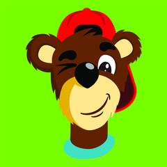 Cartoon Bear in baseball cap, blink character portrait