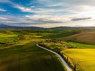 Tuscany countryside hills, stunning aerial view in spring.