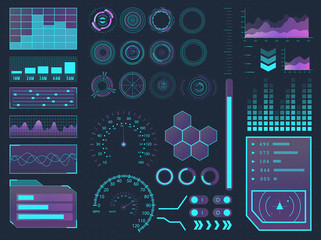 HUD elements mega pack. Sci-Fi futuristic User Interface. Menu buttons, infographic vector illustration.