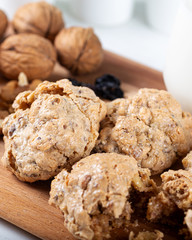 Crispy cookies with walnut and tahini and glass of milk