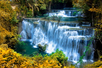 Waterfall in the forest And colorful leaves, Famous tourist attractions of Thailand.