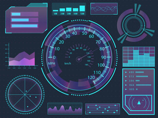 HUD elements sci-fi science futuristic user interface. Menu buttons, virtual reality, infographic vector illustration.